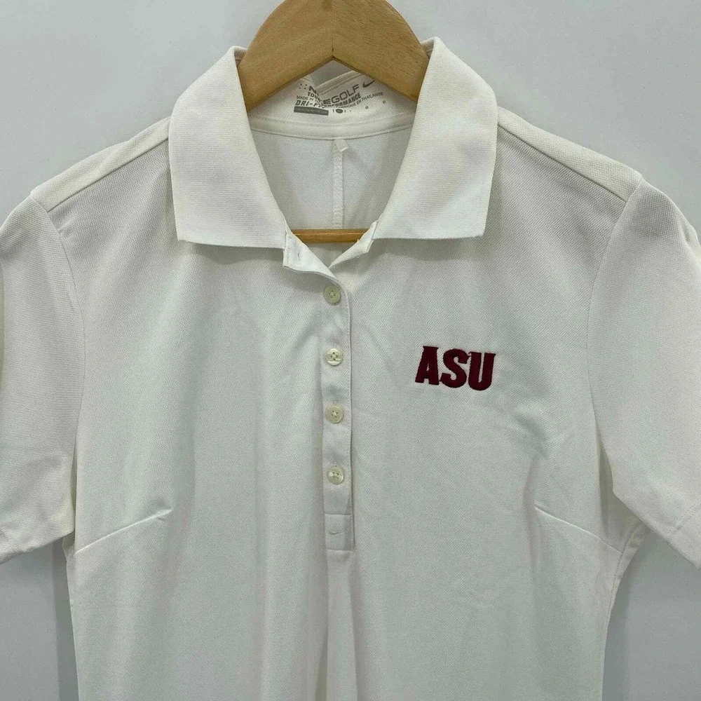 Nike Golf Performance Golf Polo‎ Dri-Fit Shirt Womens Large White ASU Polyester